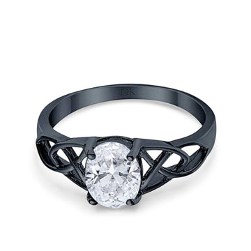 14K Black Gold Accent Solitaire Oval Bridal Wedding Engagement Ring Simulated CZ Size-7